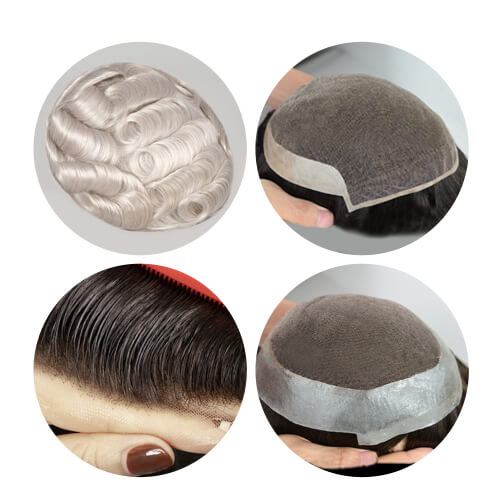 Lace men toupee-Full Swiss and French lace base front with skin PU perimeter