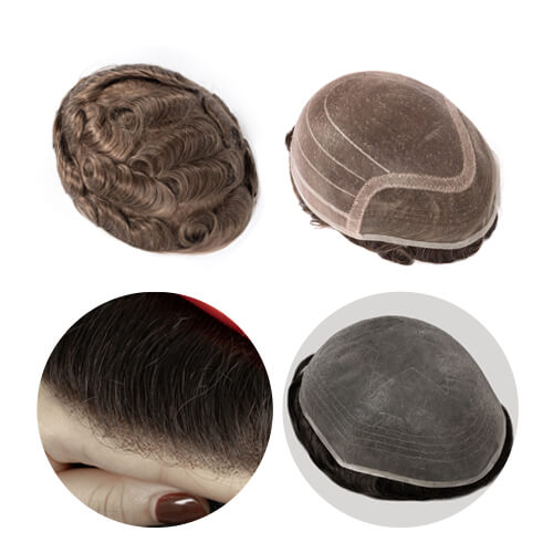Men's Fine Mono Human Hair Toupee - Medium Density, Slight Wave (Customizable Size)