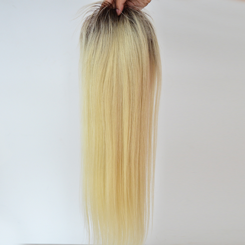 Blonde with root color human hair silk top top piece