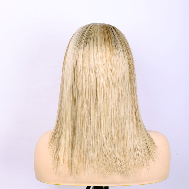 Natural looking blonde color for ladies silk with lace wig from hair factory