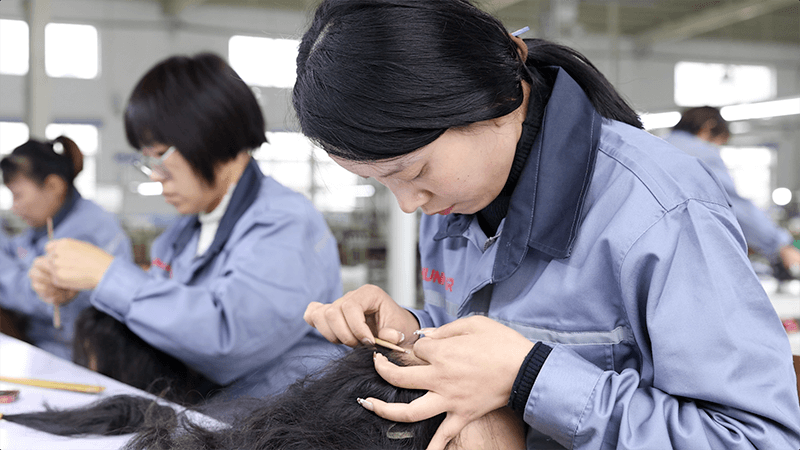 8.one of hair produce worker knoting factory lace hair piece (4)