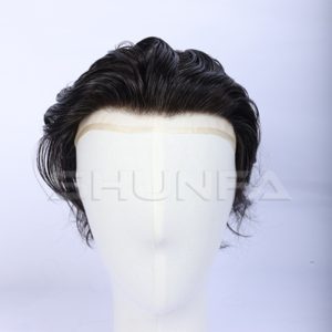 Men's Toupee Swiss Mono Lace with PU temple to temple 1B Black Hair Replacement