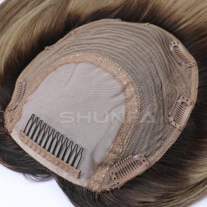 High quality human hair kosher topper,  silk top with weft at the back