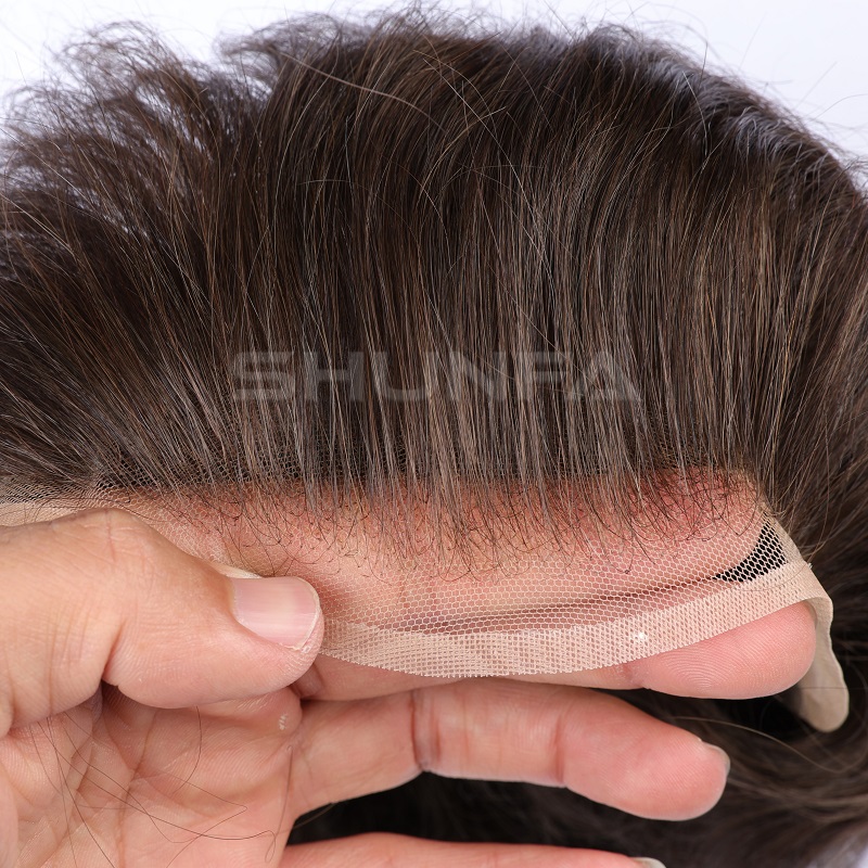 Very strong Fine welded mono with breathable lace front toupee from direct hair factory 1 natural hairline with bleached knot