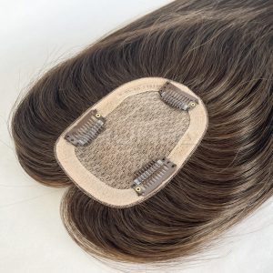100% human hair mono topper with hair clips in grey hair customer order for alopecia women 5 Silk Topper Remy Hair Free Part Human Hairpiece For Women Hair Volume